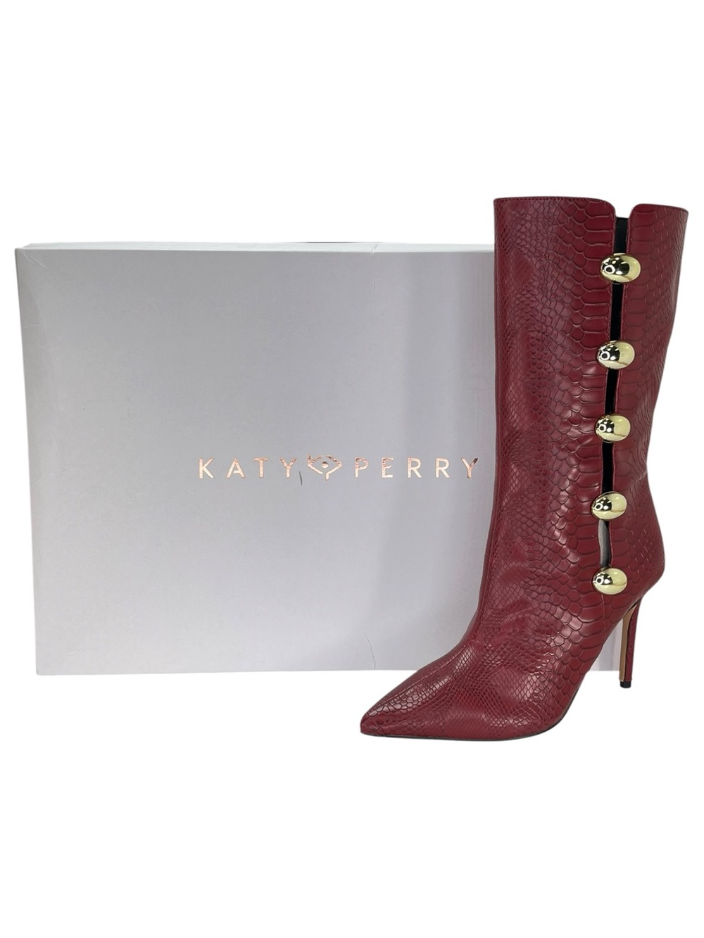 Katy Perry Revival Ornament Red Faux Leather Womens Mid-Calf Boots Size 8.5M - Picture 13 of 13